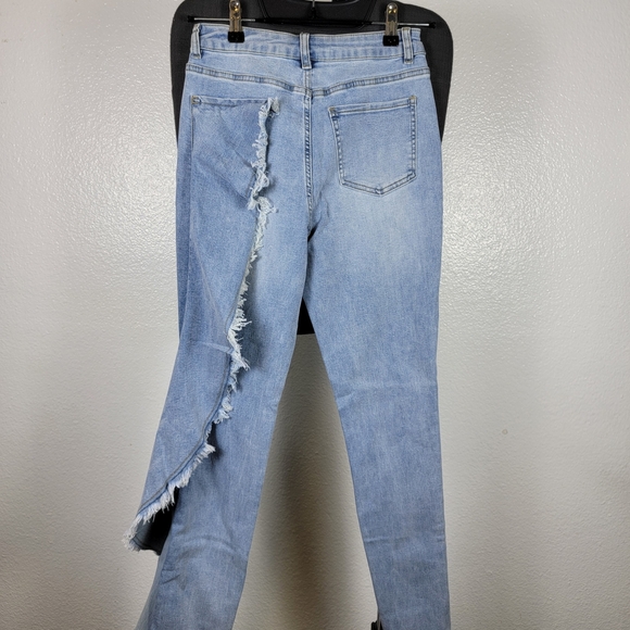 K.Jordan Asymmetrical Left Side Ruffle Acid Wash Slim Blue Jeans Size 4 - Picture 2 of 6